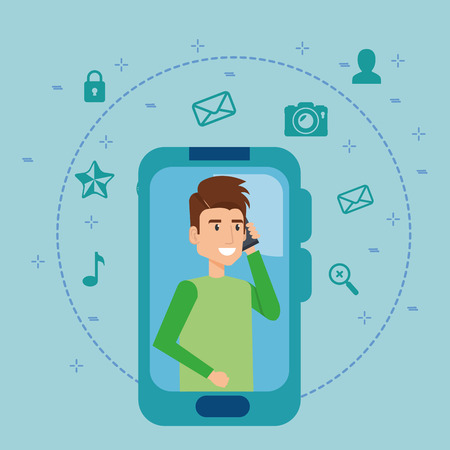 A young man in cellphone character vector illustration designのイラスト素材