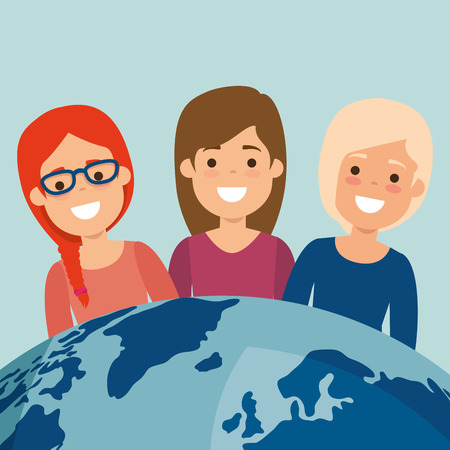 A group of people on the world vector illustration designのイラスト素材