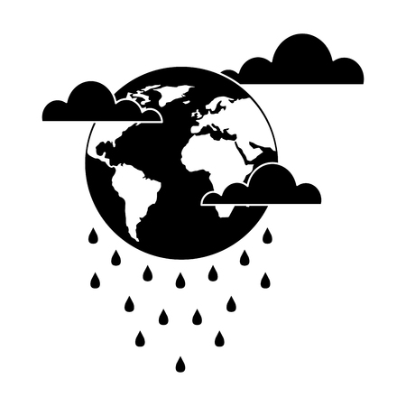 globe planet world cloud rain storm vector illustration black and white designのイラスト素材