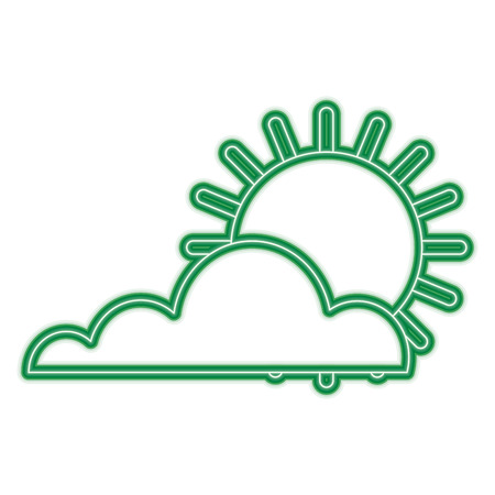 A sun cloud weather summer hot forecast vector illustration green neon line graphicのイラスト素材