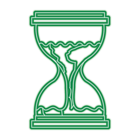 A hourglass with a earth globe flowing melting vector illustration green neon line graphicのイラスト素材
