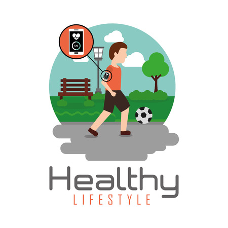 man playing ball soccer in the park healthy lifestyle theme vector illustrationのイラスト素材