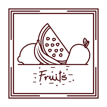 Watermelon banana and lemon fruits doodle design vector illustrationのイラスト素材