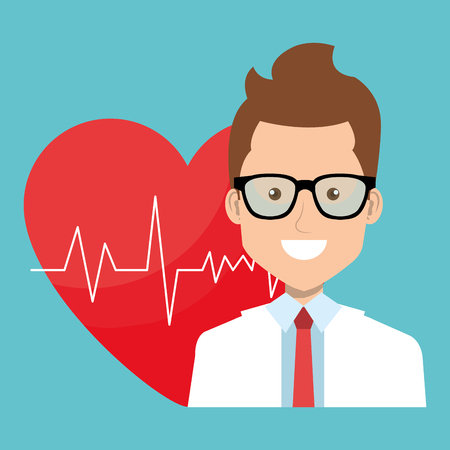 male doctor with heart cardio vector illustration designのイラスト素材