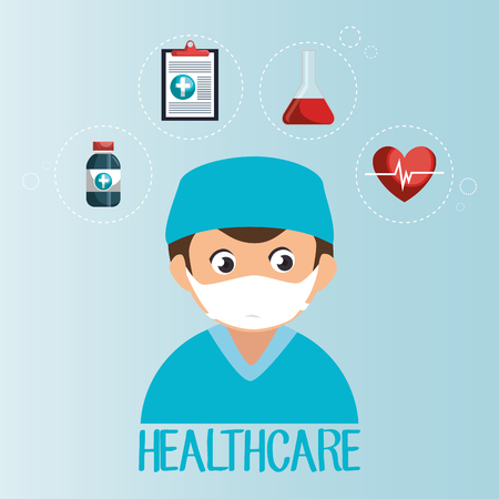 male doctor with medical icons vector illustration designのイラスト素材