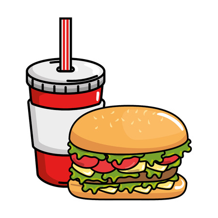Delicious burger with soda vector illustration designのイラスト素材
