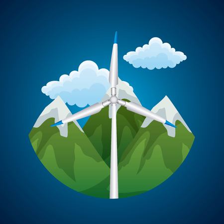 Renewable energy source concept of wind turbine peak landscape vector illustrationのイラスト素材