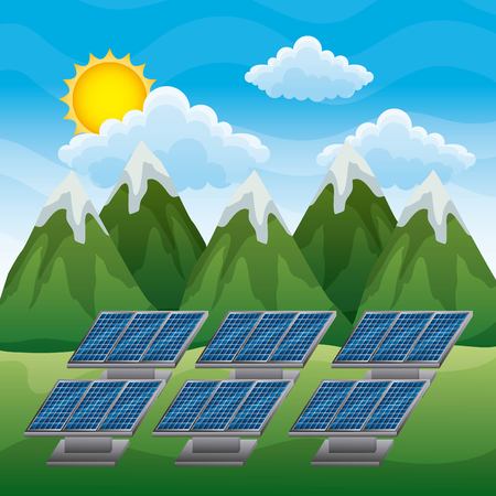 energy clean panel solar mountains landscape vector illustrationのイラスト素材