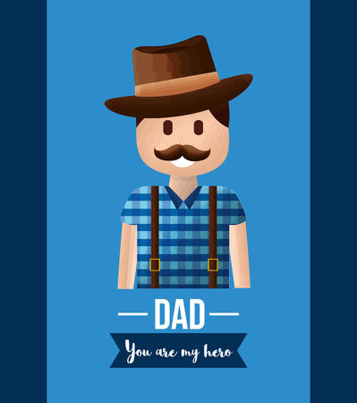 funny dad mustache smiling wearing hat suspenders - happy fathers day vector illustrationのイラスト素材