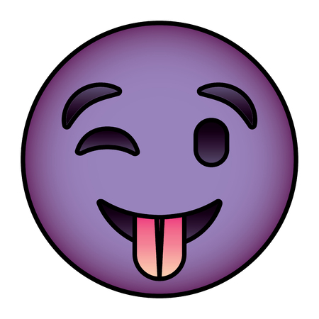Cute purple smile emoticon tongue out vector illustration.のイラスト素材