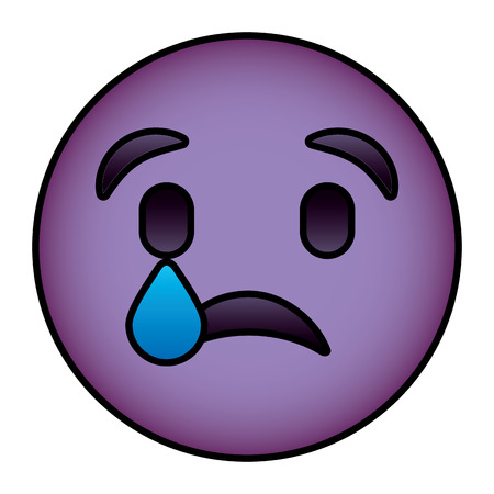 Cute purple smile emoticon sad tear vector illustration.のイラスト素材