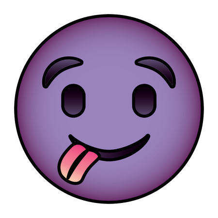 Purple emoticon cartoon face tongue out vector illustration.のイラスト素材