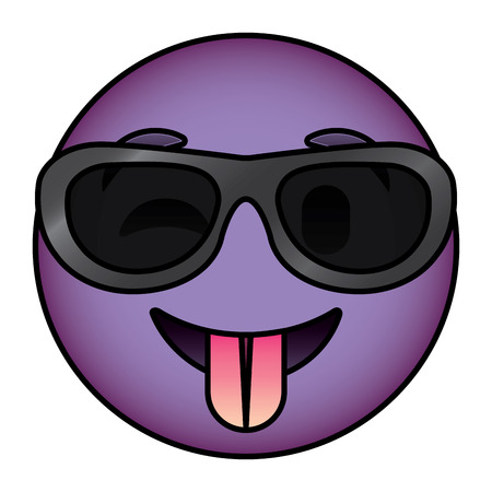 Purple emoticon cartoon face tongue out sunglasses vector illustration.のイラスト素材