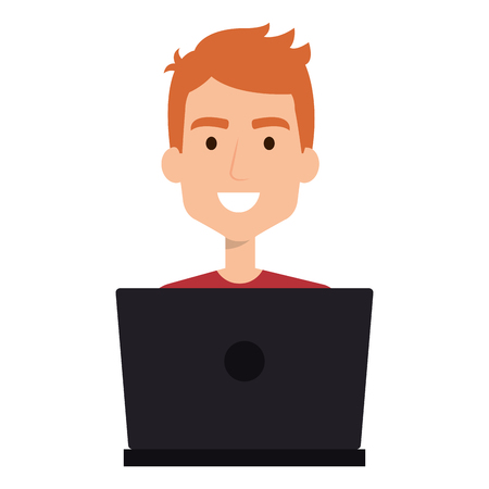 Man working in a laptop illustrationのイラスト素材