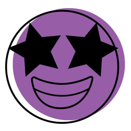Purple emoticon cartoon face happy star eyes vector illustration.のイラスト素材
