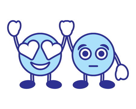 Cute smile emoticons in love and surprised character vector illustration blue design imageのイラスト素材