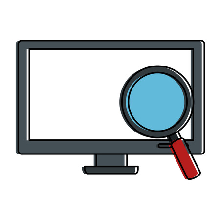 computer display with magnifying glass vector illustration designのイラスト素材