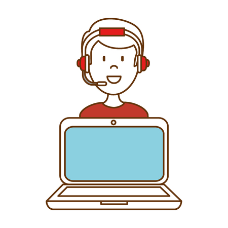 Laptop with call center man agent vector illustration designのイラスト素材