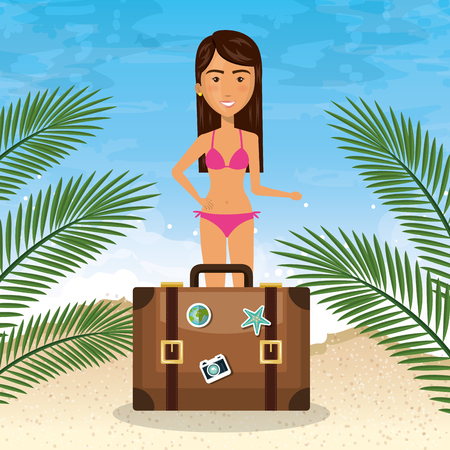 Woman character on the beach vector illustration designのイラスト素材