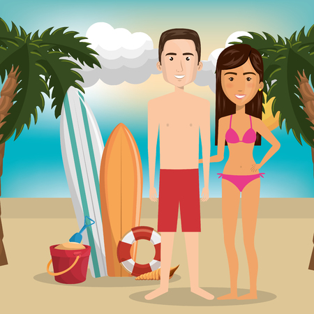 A couple characters on the beach vector illustration designのイラスト素材