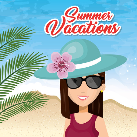 A woman character on the beach vector illustration designのイラスト素材