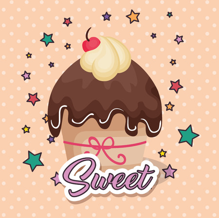 Sweet and delicious cupcake birthday card vector illustration designのイラスト素材
