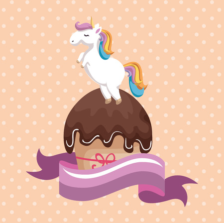 Sweet and delicious cupcake with unicorn vector illustration design.のイラスト素材