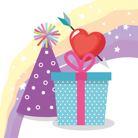 A cute gift box with party hat birthday card vector illustration designのイラスト素材