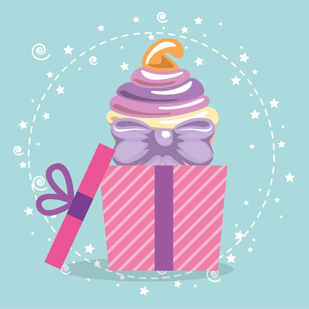 A sweet and delicious cupcake with gift vector illustration designのイラスト素材