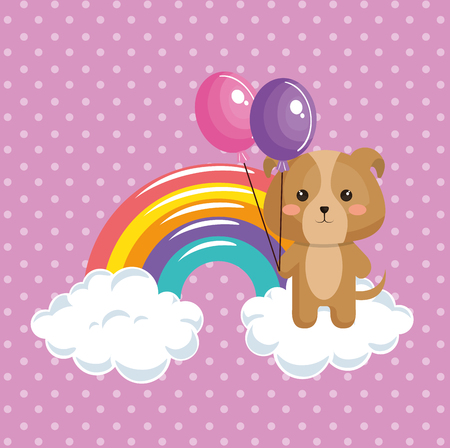 Cute dog with rainbow birthday card vector illustration designのイラスト素材