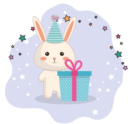 A cute rabbit birthday card vector illustration designのイラスト素材