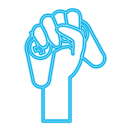hand holding gamepad video game device vector illustration blue neon line designのイラスト素材