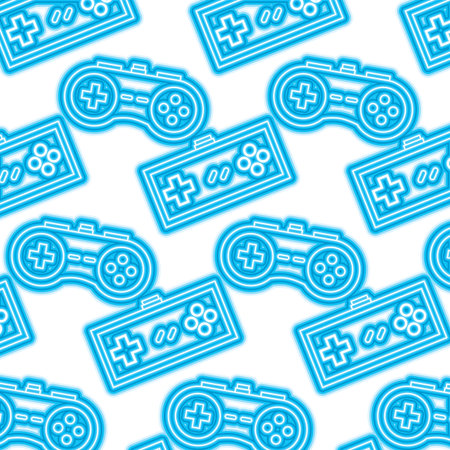 video game controller background devices retro pattern vector illustration blue neon line design