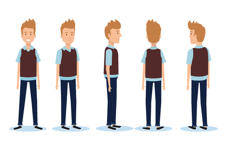 Set of young men facing different directions vector illustration design.のイラスト素材