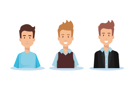 Three men with different types of clothes smiling.のイラスト素材