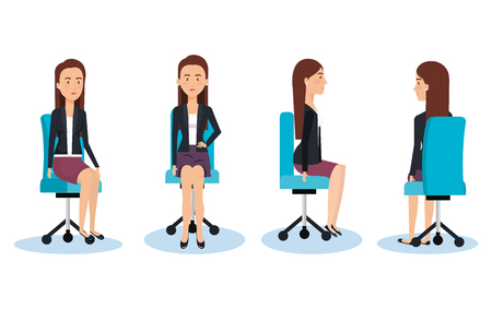 Businesswomen posing on office chair vector illustration design.のイラスト素材