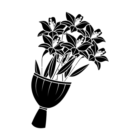 Elegance delicate bouquet lilies flowers wrapped vector illustration black imageのイラスト素材