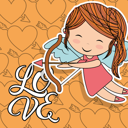 love cupid girl with bow wings and heart arrow background vector illustrationのイラスト素材