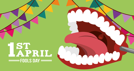 teeth prank comic garland decoration - april fools day vector illustrationのイラスト素材