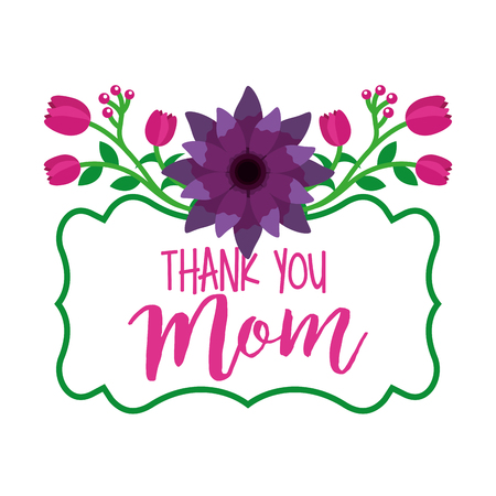 thank you mom label flowers decoration elegance vector illustrationのイラスト素材