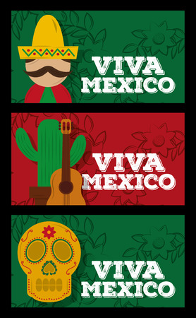 viva mexico set man cactus skull festive vector illustrationのイラスト素材