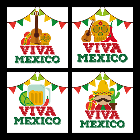 viva mexico card culture traditional garland set vector illustrationのイラスト素材