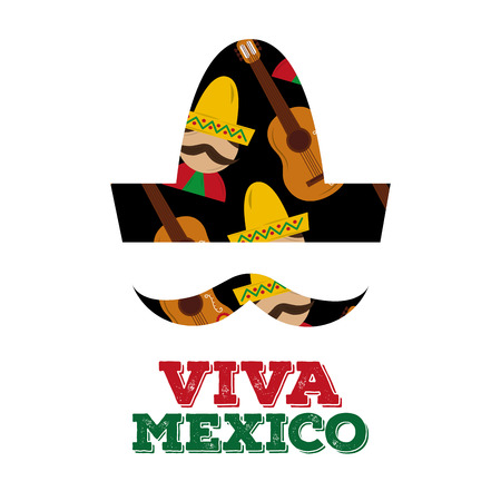 viva mexico black hat mustache man guitar background vector illustrationのイラスト素材