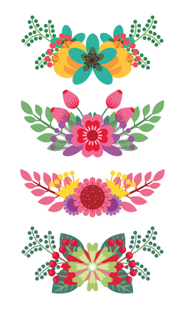 set of beautiful bunch flowers leaves natural decoration vector illustrationのイラスト素材