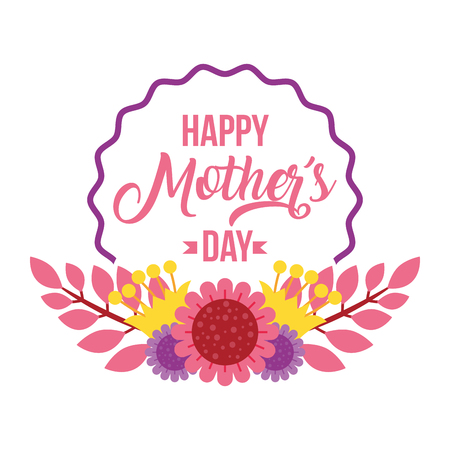 romantic decoration label flowers - happy mothers day vector illustrationのイラスト素材
