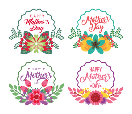 floral labels flowers delicate ornament - happy mothers day vector illustrationのイラスト素材