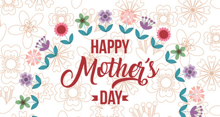 happy mothers day card flowers half wreath floral background vector illustrationのイラスト素材