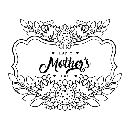 happy mothers day card vintage decoration flowers outline vector illustrationのイラスト素材