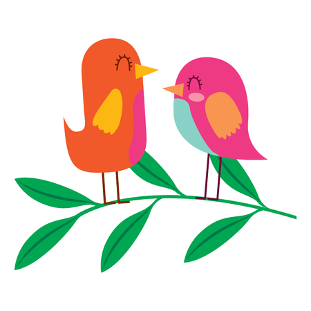 Cute couple birds together in tree branch vector illustrationのイラスト素材