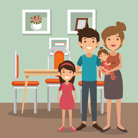 family parents in dinning room scene vector illustration designのイラスト素材